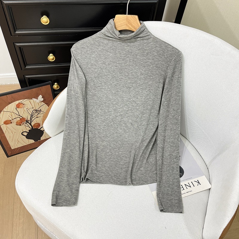舒服到尖叫 山羊绒混纺秋季高弹力圆领亲肤女式长袖打底衫|undefined