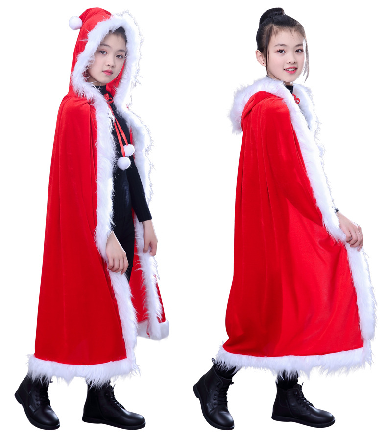 Mantello con cappuccio in velluto dorato natalizio, mantello lungo in velluto corto per ragazzi e ragazze, costume da palcoscenico, travestimento_voghion.com