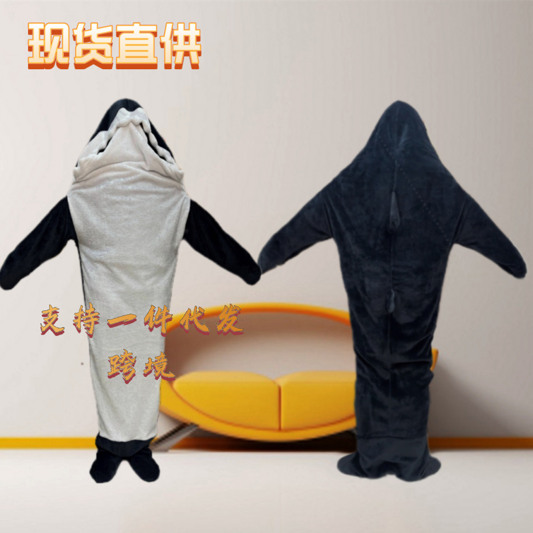 Cruzar la frontera nuevo tiburón saco de dormir manta de dibujos animados animal mono de franela de los hombres y las mujeres de desgaste del hogar pijama de tiburón