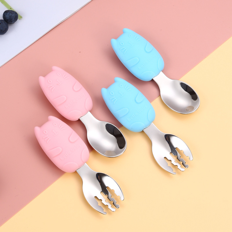 Bebé tenedor cuchara traje de aprender a comer entrenamiento mango corto 316 cuchara de acero inoxidable bebé comiendo comida complementaria niños vajilla fácil de sostener
