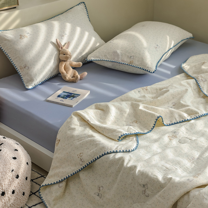 Edredón fresco de verano de fibra de soja de algodón, juego de cuatro piezas de algodón puro para el hogar, edredón de verano lavable a máquina, aire acondicionado individual, edredón fino
