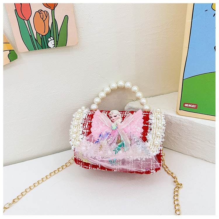 Bolsa de Año Nuevo, bolsas de Año Nuevo rojas de chicas, bolsas de accesorios de mano de perlas princesas