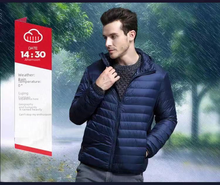 Cotton-padded jacket men's foreign trade men's light feather Rong cotton-padded jacket winter slim-fit hooded collar solid color warm vest coat men's