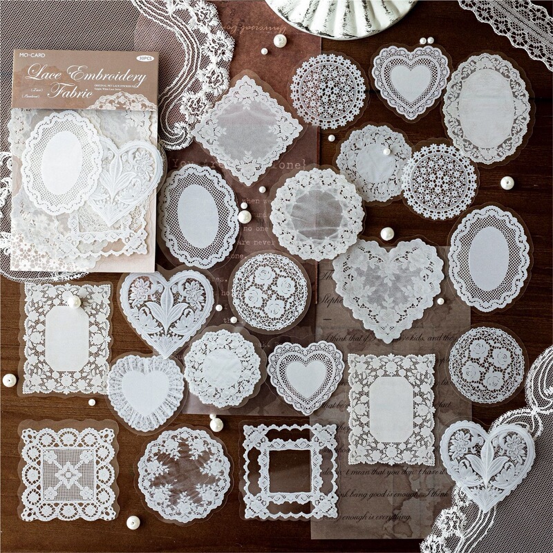 Momo PET sticker pack, plain white lace creative stickers, versatile journal materials, DIY photo frame and envelope decoration collage