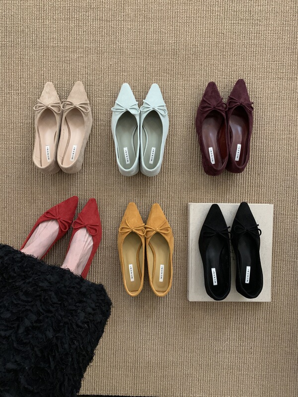 French-style suede pointed-toe height-increasing commuter shoes for women, 2026 new autumn bowknot shallow work shoes French-style suede pointed-toe height-increasing commuter shoes for women, 2026 new autumn bowknot shallow work shoes