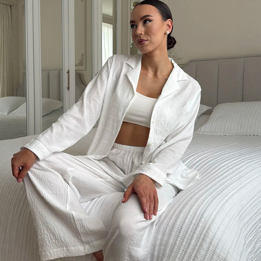 Conjunto de Pijama de Verano 2025, Estilo Europeo y Americano, Suave y Cómodo, Manga Larga y Pantalón Largo, para Mujer, Ropa de Dormir
