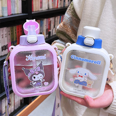 Sanrio series water cup for girls, high-temperature resistant, portable straw cup, child-proof, diagonal strap portable plastic water cup