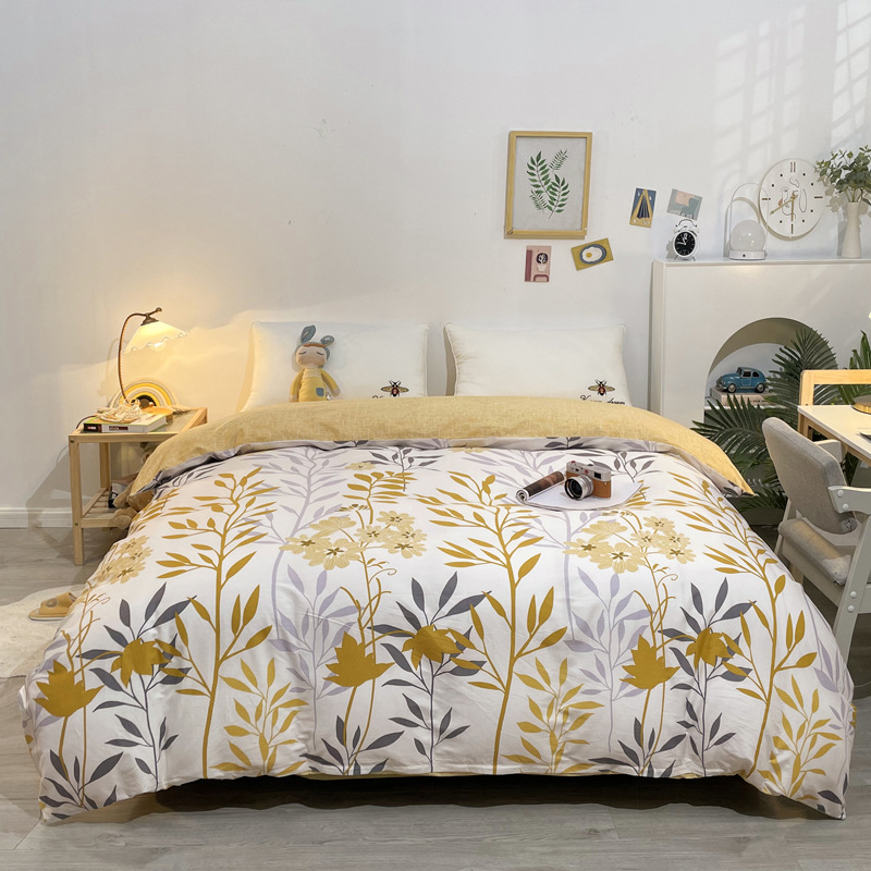 Algodón de cuatro piezas de ropa de cama de algodón 2025, nuevo edredón de flores frescas, sábanas de dormitorio de tres piezas de cuatro estaciones