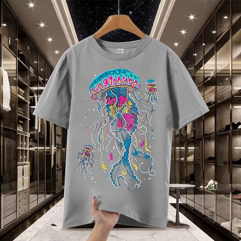 2026 Neon Jellyfish Printed Short-sleeved T-shirt, American Retro Street Style Men's And Women's Same Top_viptrois.com