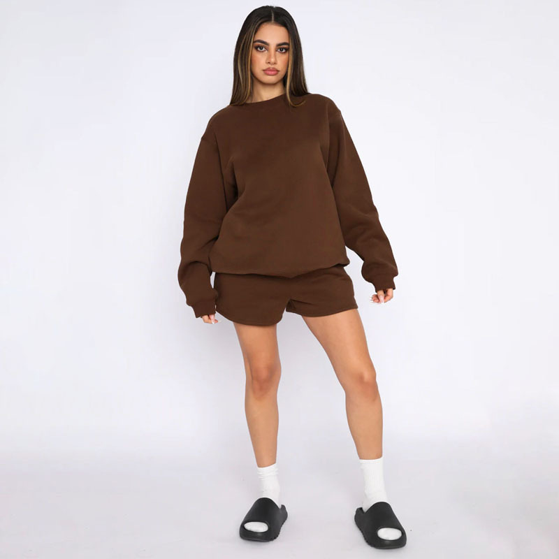 Women's Round Neck Pullover Sweatshirt Long Sleeve Solid Colour_voghion.com