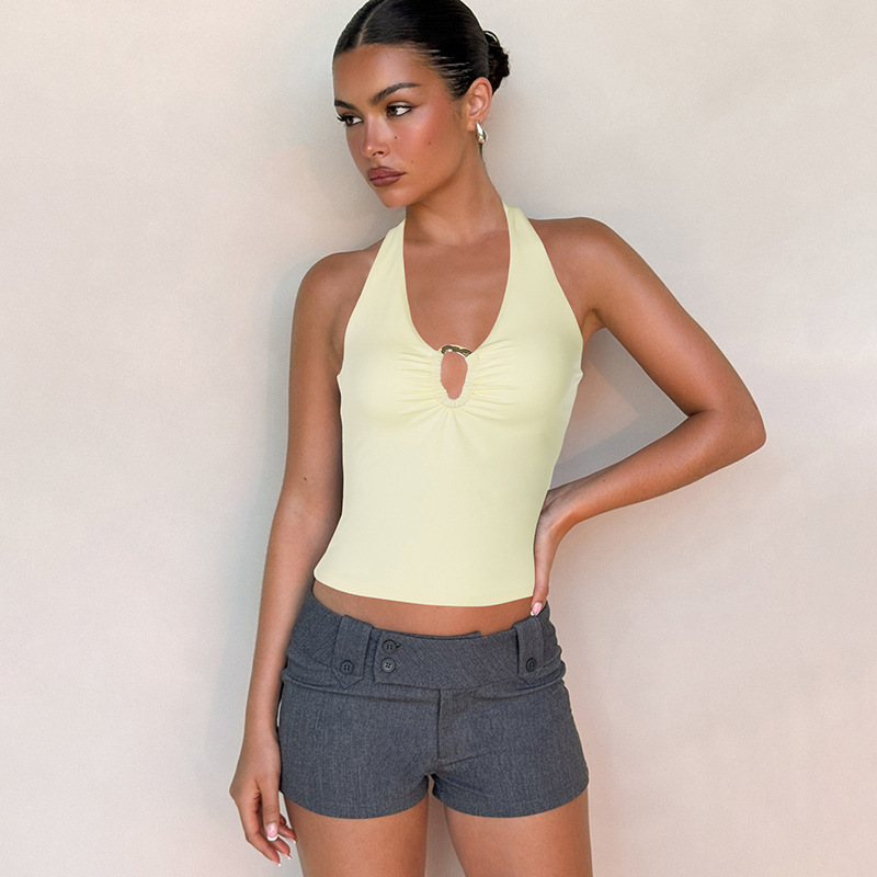 Transfronterizos Amazon Europa y América ropa de mujer 2025 verano nuevo estilo de chicas calientes sexy cuello cuello cuello chaleco de espalda delgada