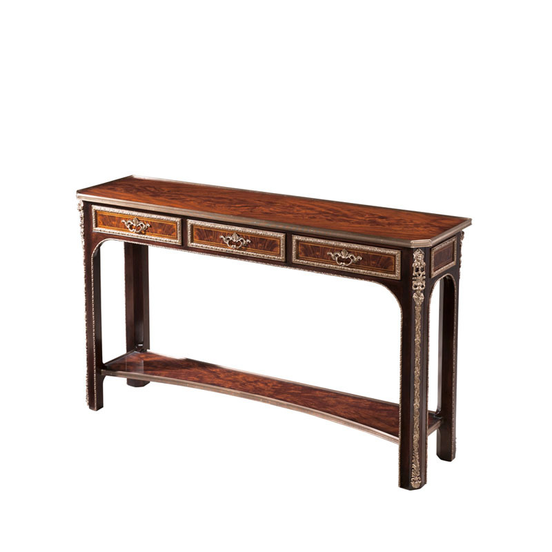Alexander Neoclassical Carved Lacquered Copper-Inlaid Entrance Table—British Royal-Style Model Room Audiovisual Decorative Console