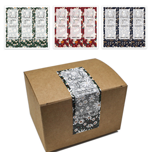Cross-border wholesale flowers rectangular thank you sticker gift box sealed film waterproof label packaging supplies