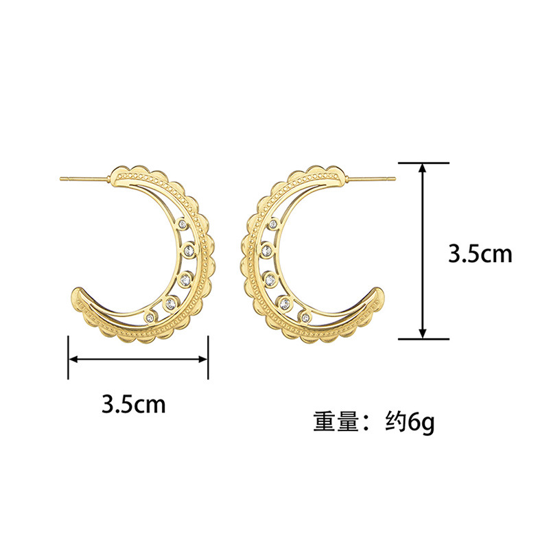 Mode Nouvelles Boucles D&#39;oreilles Creuses En Diamant De Lune Boucles D&#39;oreilles En Acier Au Titane Pour Femmes En Gros display picture 1