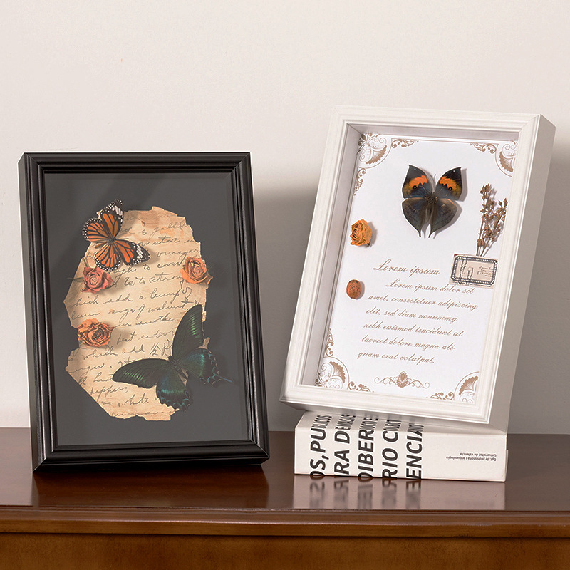 Three-Dimensional Hollow Photo Frame Display Stand DIY Insect Butterfly Specimen Frame Wooden 6inch Dried Flowers and Fallen Leaves Storage Photo Frame Empty Frame