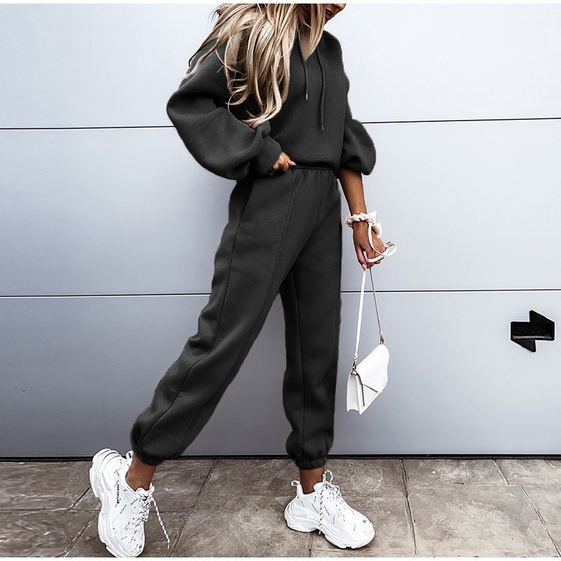 Comfort Function Loose Version Women's Casual Solid Color Cotton Blend Spandex Contrast Binding Pants Sets