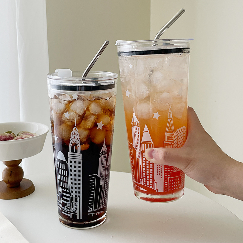 玻璃杯1升大容量簡約廣口杯高硼硅耐熱果汁牛奶杯宿舍帶蓋喝水杯