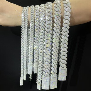 Cross-border European, American and Cuban Chain S925 Silver Gold Plated Mosan Diamond Necklace Hip Hop Rap Men's Chain Overseas