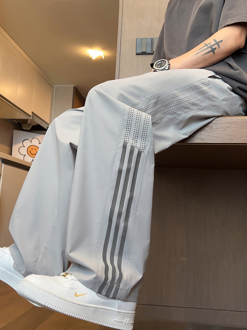 Men's summer thin ice silk quick-dry pants, American-style sports pants for teenagers, loose fit, large size, casual long pants