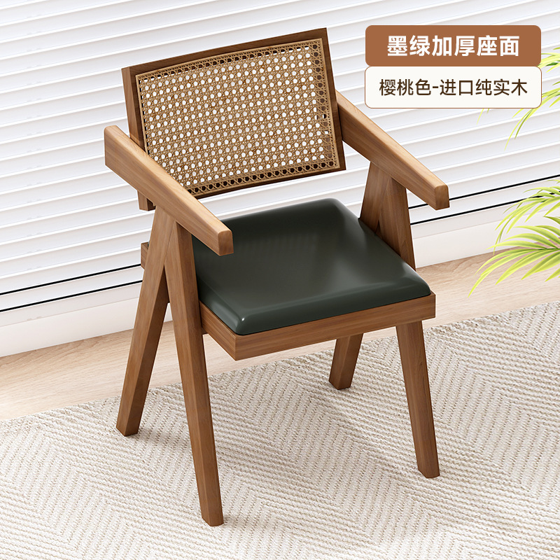 Hogar Chandigarh Silla de ratán de estilo antiguo con reposabrazos, silla de ratán de ocio simple y moderna, silla de comedor de madera maciza