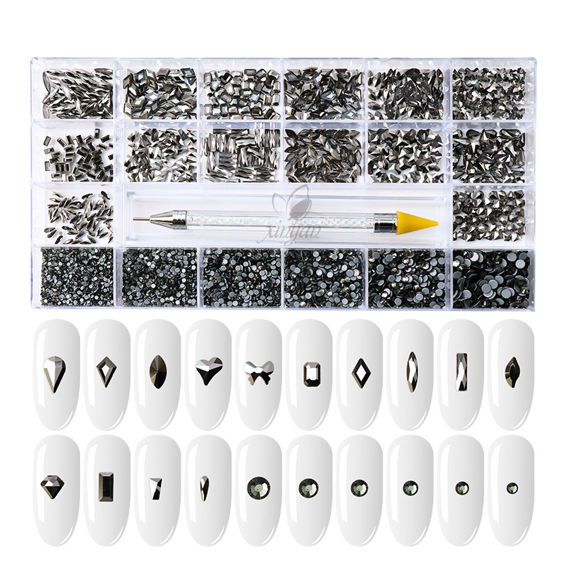 Aurora Flat-Bottomed Irregular-Shaped Rhinestones 21 Grids Nail Art Decorations Gold Base Ab Glass Rhinestones Nail Accessories Wholesale Crystal Rhinestones