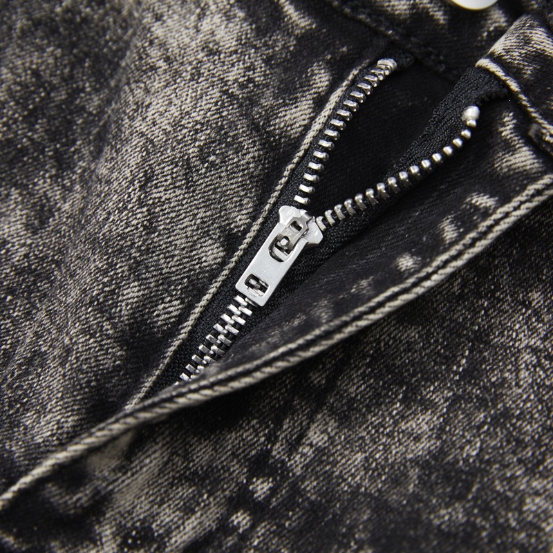 Men's High Street Snow Wash Jeans Gradient Faded Distressed Straight Leg American Denim_viptrois.com