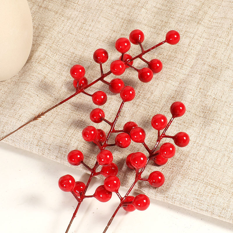 Fruta de la fortuna simulada fruta de acebo fruta roja auspiciosa baya roja boda hogar decoración navideña fruta roja transfronteriza al por mayor