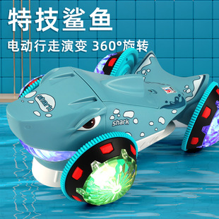 Tiktok same Electric Universal shark stunt car drift 360 Rotating shark sound and light car boy toy