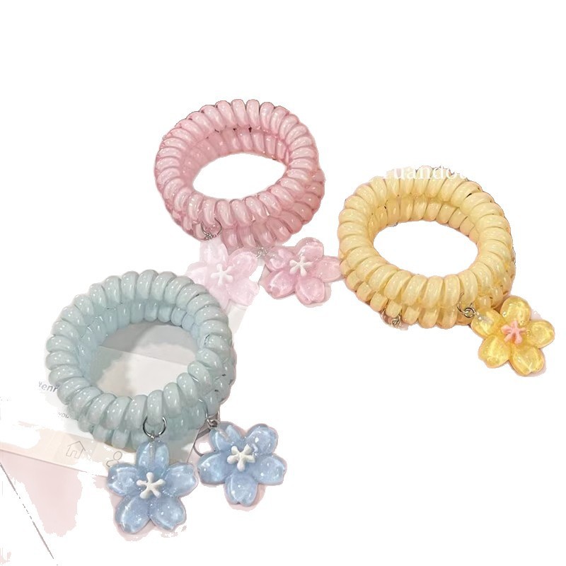 Ins清新ゼリー色桜電話線ヘアリング甘い少女心髪ひも皮筋プリンセス風ヘアアクセサリー|undefined
