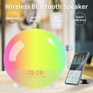 The new LED colorful lamp Bluetooth speaker regularly wakes up with the sleeping double alarm clock creative shooting light wireless audio