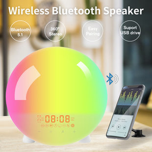 The new LED colorful lamp Bluetooth speaker regularly wakes up with the sleeping double alarm clock creative shooting light wireless audio