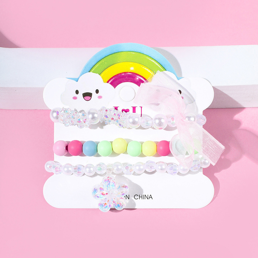 Flower Pendant decor Colorful Acrylic String Beads Bracelet Set