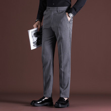高品质精品男装韩版修身西裤男士条纹商务简约休闲工作小脚长裤