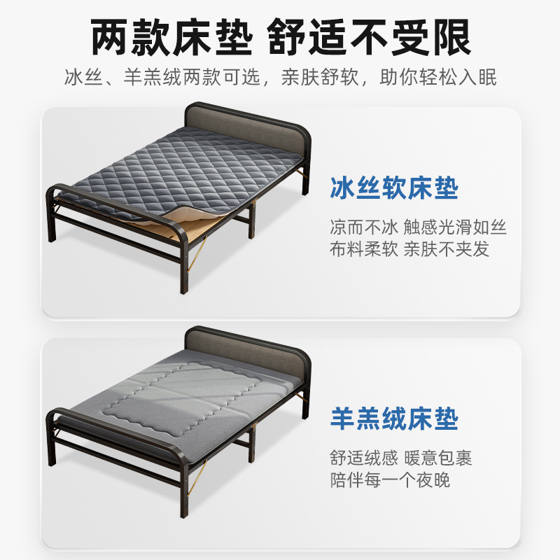 Cama plegable de madera maciza tablero de la cama sala de alquiler hogar adulto simple almuerzo cama individual cama de hierro reforzado 1,2 m cama pequeña