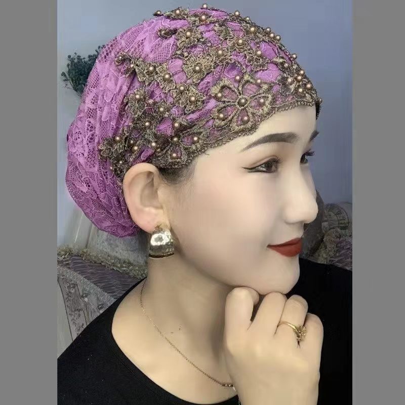 Hui nuevo sombrero de perlas de clavos sombrero de mujer sombrero de seda de seda de seda de mano mano toallas convenientes toallas de cabeza toallas de alta calidad sombrero de reducción de edad