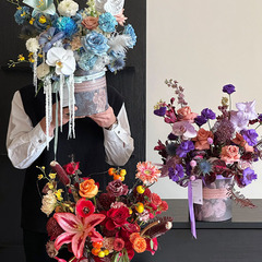 國風古典暗香新年抱抱桶批發圓桶喜慶花束插花盒花店鮮花包裝材料