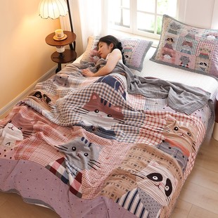 Air Conditioning Blanket Cartoon Kidsren's Towel Nap Four-Layer 10 Cloth Cover Blanket Pure Cotton Cute Single Soft Pure Cotton Yarn
