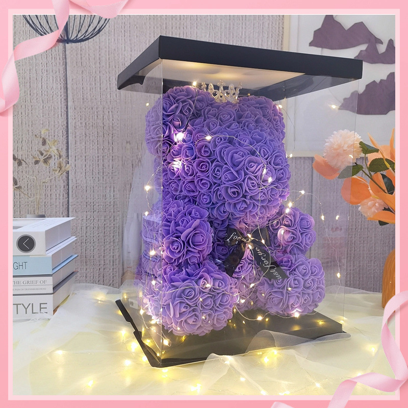 보라색 웨딩 베어 + 선물 상자 가벼운 끈