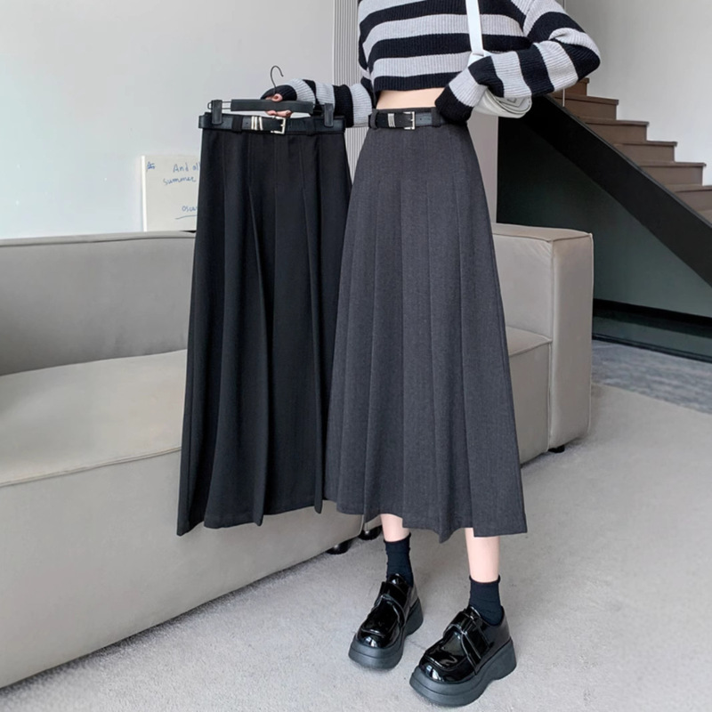 Fashion invisible zipper belt pleated skirt skirt skirt slim design sense long A- line dress women's fashion wholesale