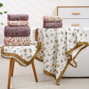 Printed Small Floral Towel Set Cross-Border Small Floral Lace Towel Bath Towel Absorbent Soft Wrap Large Towel New Towel Set