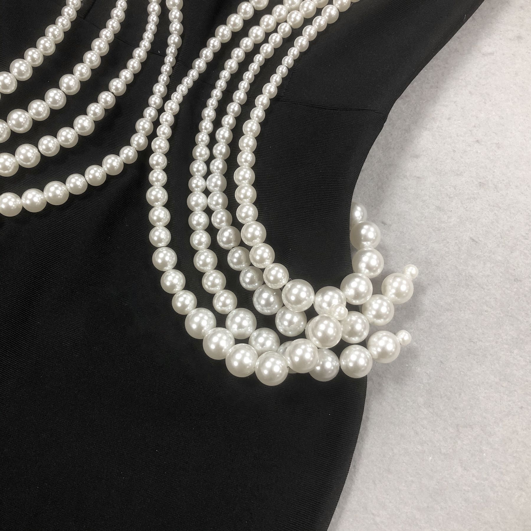 Summer Pearl Tube Top Retro Multi Layer Pearl Sleeveless Bandage Maxi Dress