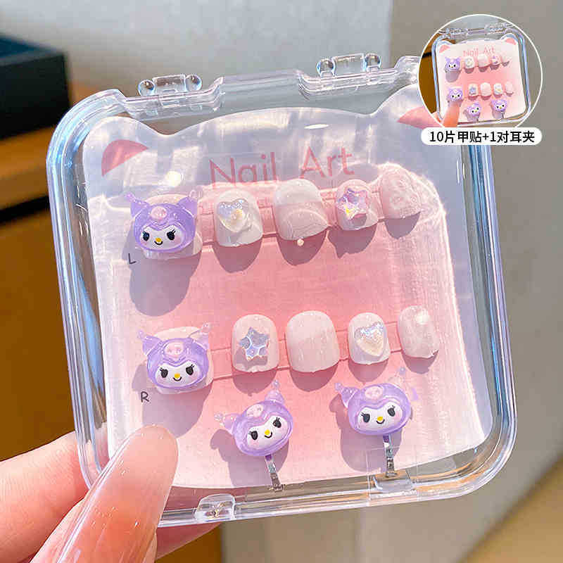 Rain Spirit Sanrio parches de manicura desmontables para niños Kulomi chicas usan pegatinas de uñas al por mayor