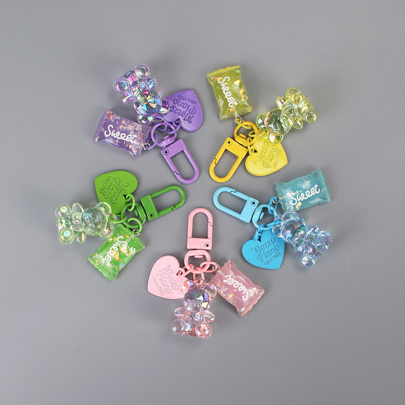 New Colorful Bear Heart Candy Enamel Keychain Pendant Small Gift Accessory Simple Versatile Bag Decoration