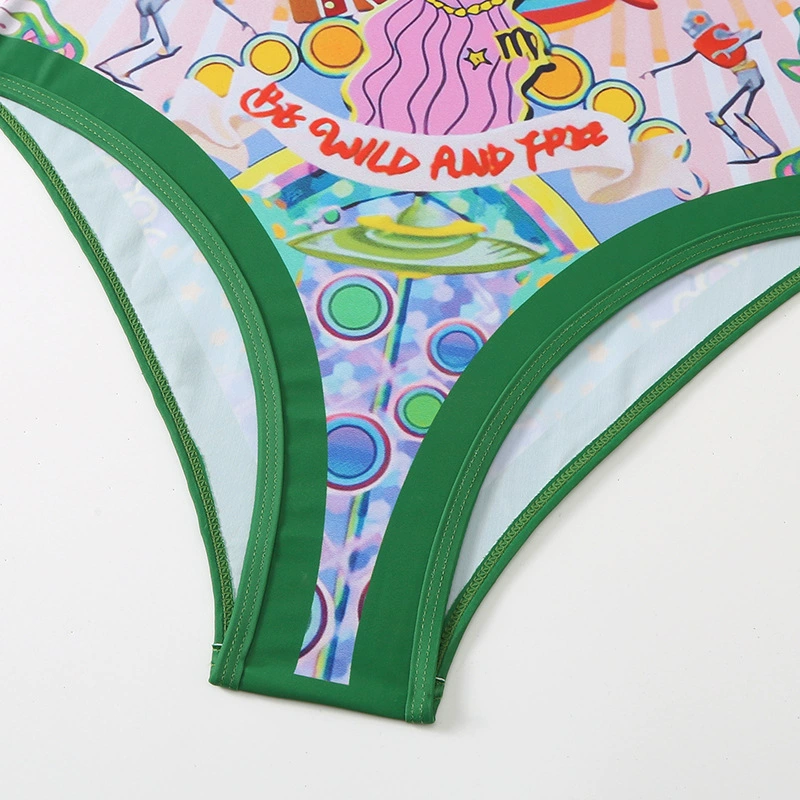 Swimwear с принтом мультфильмов и пляжной шифоновой длинной юбкой, купальник европейского стиля с высокой талией