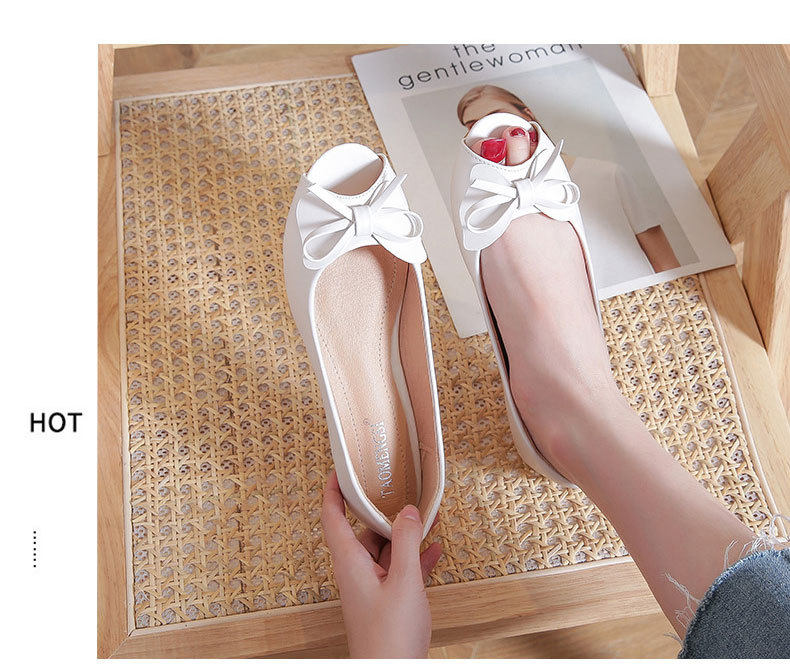 Dép sandal nữ mũi cá tính thanh lịch thắt nơ đế mềm chống trơn — Màu trắng, Màu đen, Vàng địa phương chi tiết 16