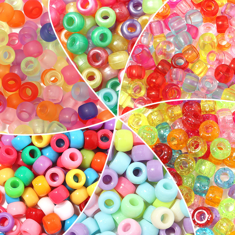 100 pcs/pack large hole beads color onion powder transparent frosted barrel beads plastic pony beads pony dirty braid wig beads