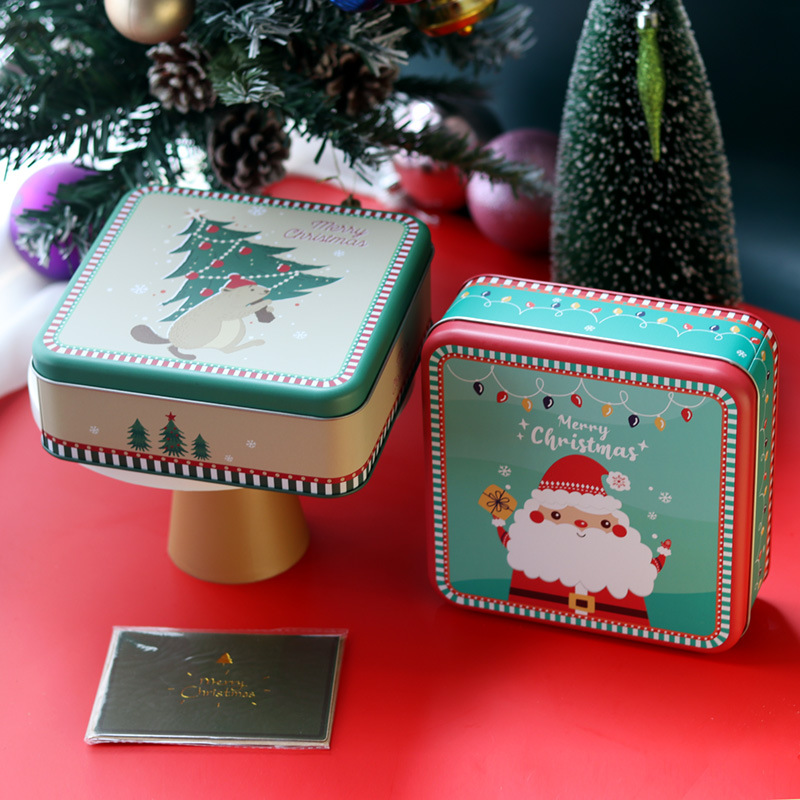 Dongguan Miku Plaza de Navidad Cookie Candy Box Árbol de Navidad ancianos caja de hojalata en stock al por mayor