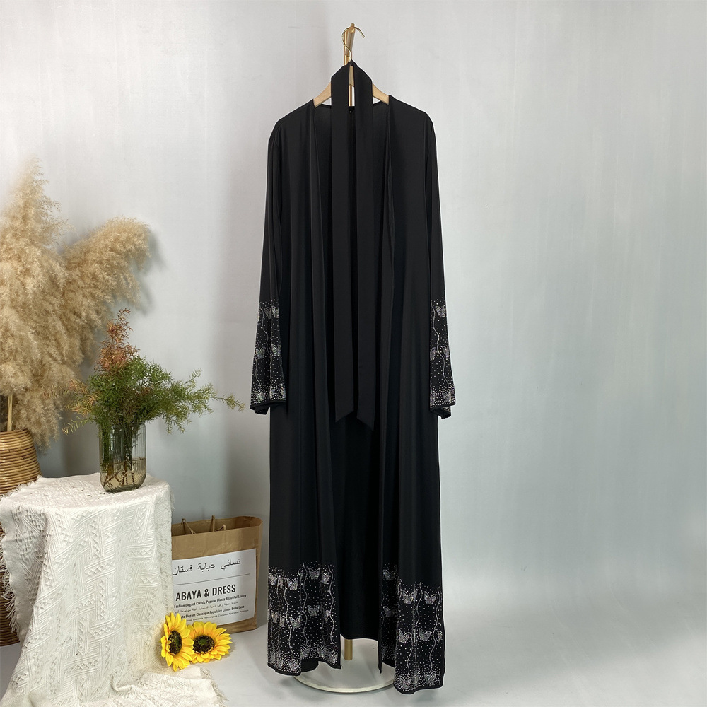 Modest Abaya Dress/Muslim Dress Women Rhinestone Cardigan Robe Fashion For Muslim Clothing_ecoleips.com