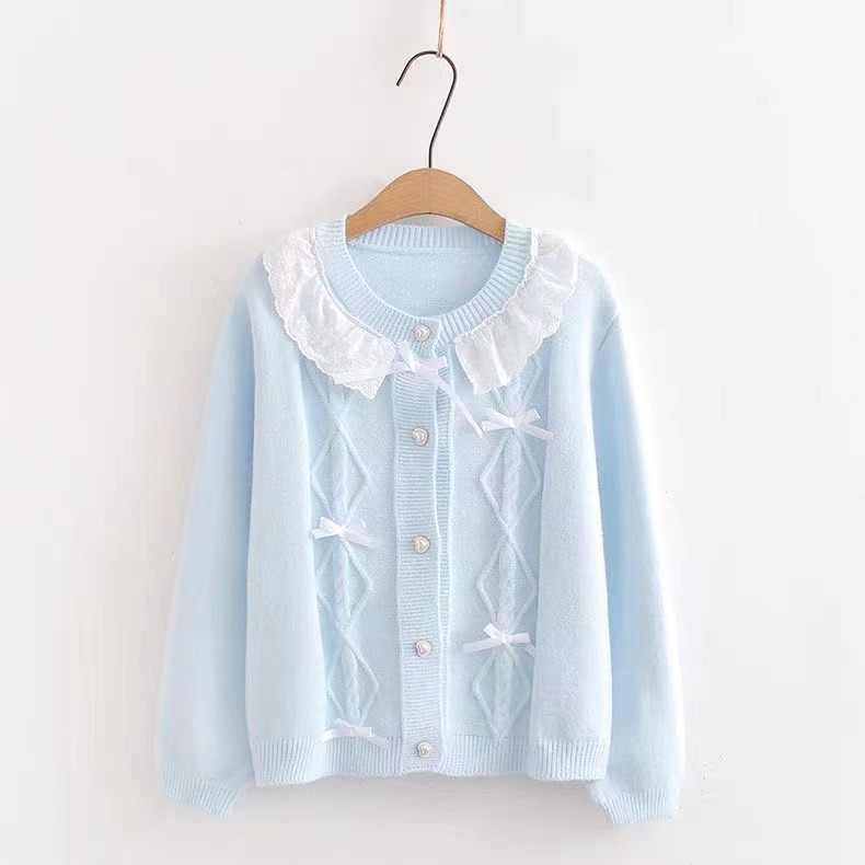 Cute lace fashionable design cardigan with bow
