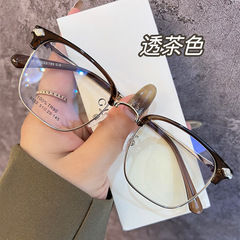 Vintage half-rim glasses for men, trendy, suitable for nearsightedness, can be customized with degrees, black frames, intellectual and charming, suitable for students with large faces and eyes